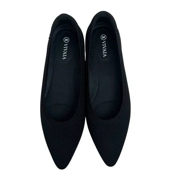 Vivaia Aria 5 Pointed Toe Ballet Flats in Black SZ EU 39.5 US 8.5 Minimalist - Picture 3 of 9